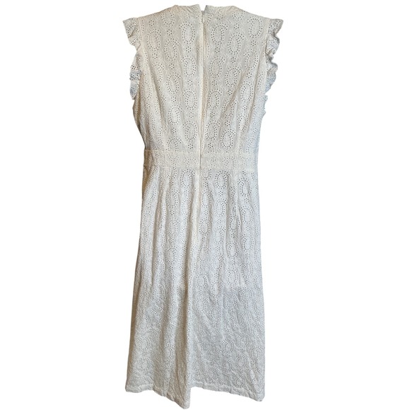 Boden Women's Wren Double Cloth Eyelet Dress Size 10 White Midi Ruffle Trim - Picture 2 of 10